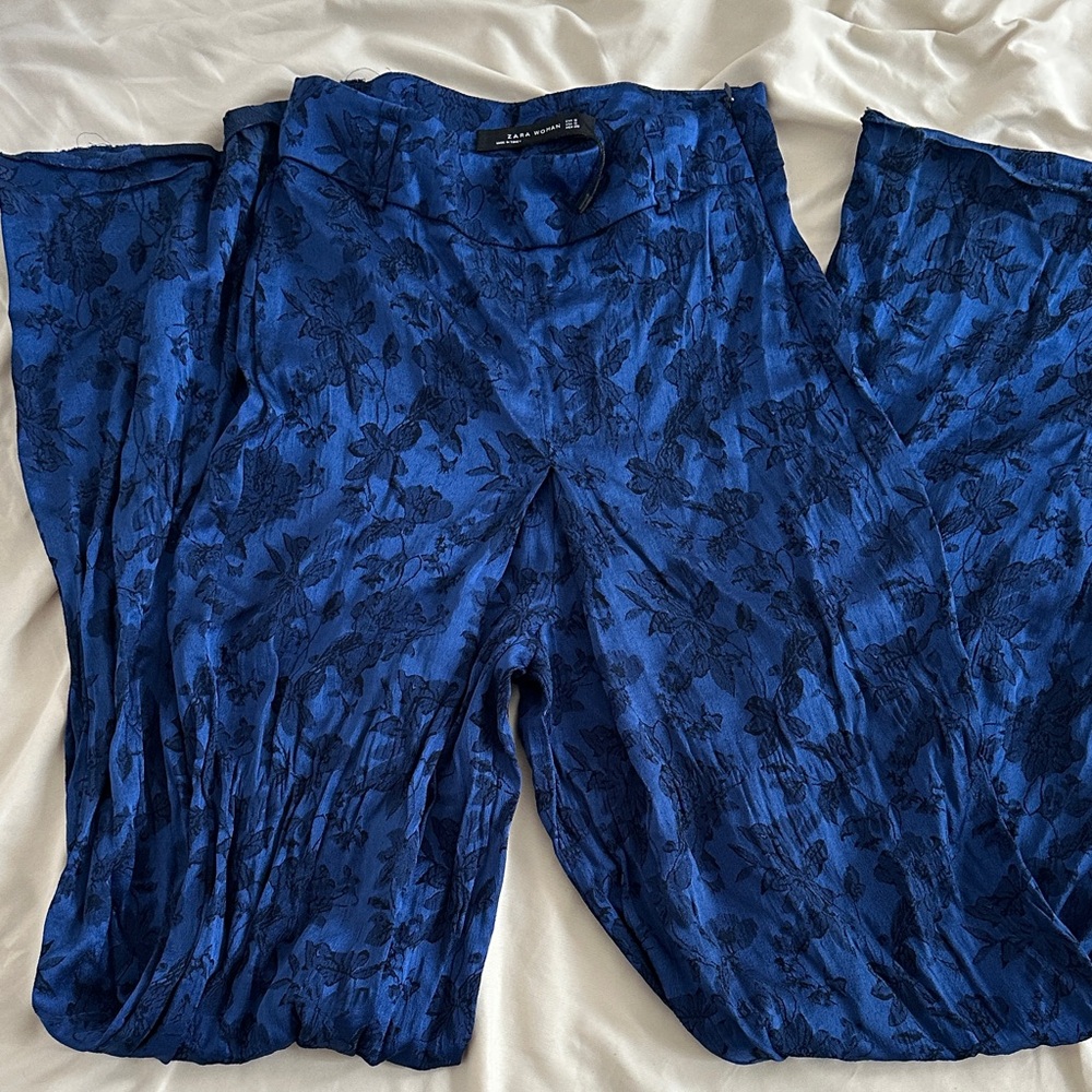 Zara Blue Floral Wide Leg Pants